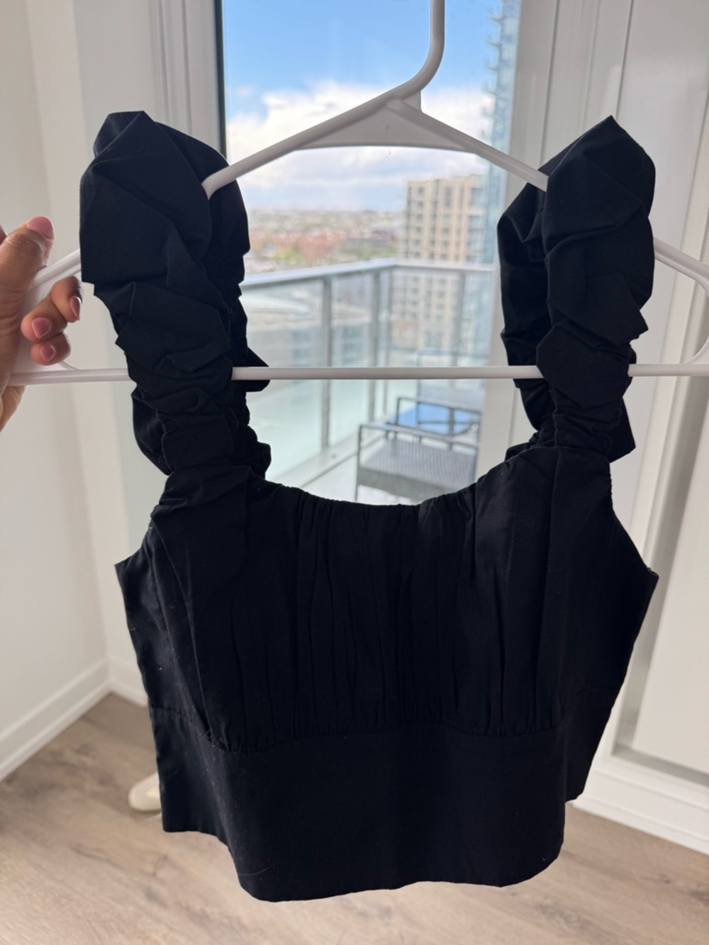 Abercrombie & Fitch Black Ruffled-Strap Crop Top